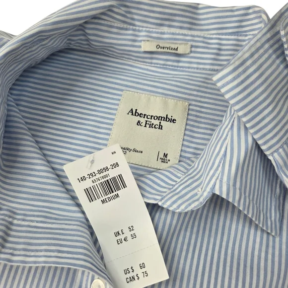 Abercrombie Oversized Cropped Poplin Dress Shirt NEW Womens Medium Blue White - Picture 3 of 11
